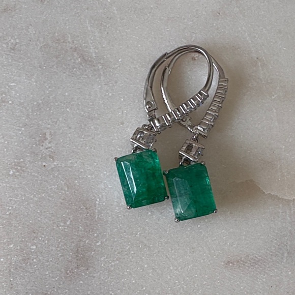 Natural Emerald Drop Earrings - Picture 2 of 13